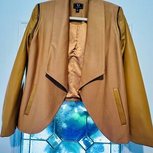 G by Giuliana Tan Blazer with Leather Sleeves